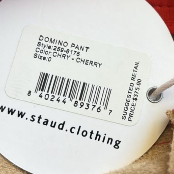 STAUD Cherry Red Vegan Leather Domino Carpenter Pocket Wide Leg Pants Holiday - Picture 5 of 9